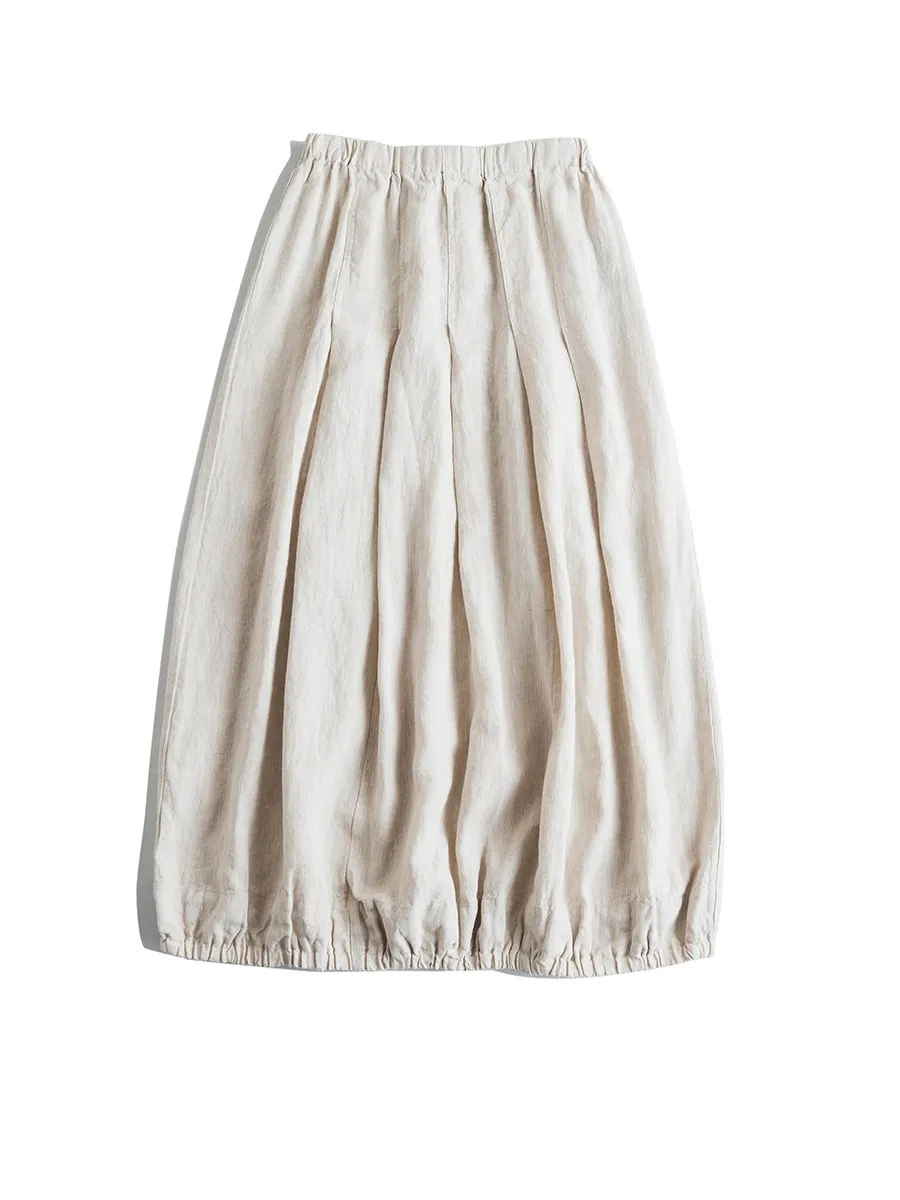 

Удобная хлопково-льняная летняя плиссированная юбка миди с цветочным узором, женская, с завышенной талией, свободного кроя, для повседневной носки, в японском художественном стиле