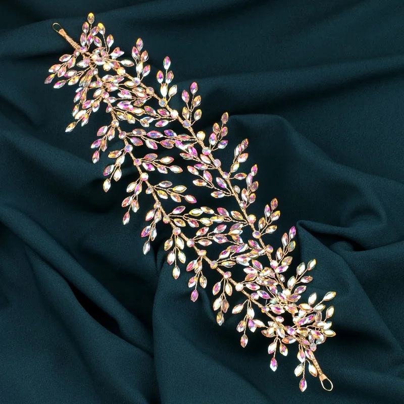 SLBRIDAL Handgefertigte Braut-Tiara mit Mehrfach-Kristallen, Strass und Perlen, Hochzeits-Kopfschmuck, Haaraccessoires für Frauen und Mädchen – Detail 7