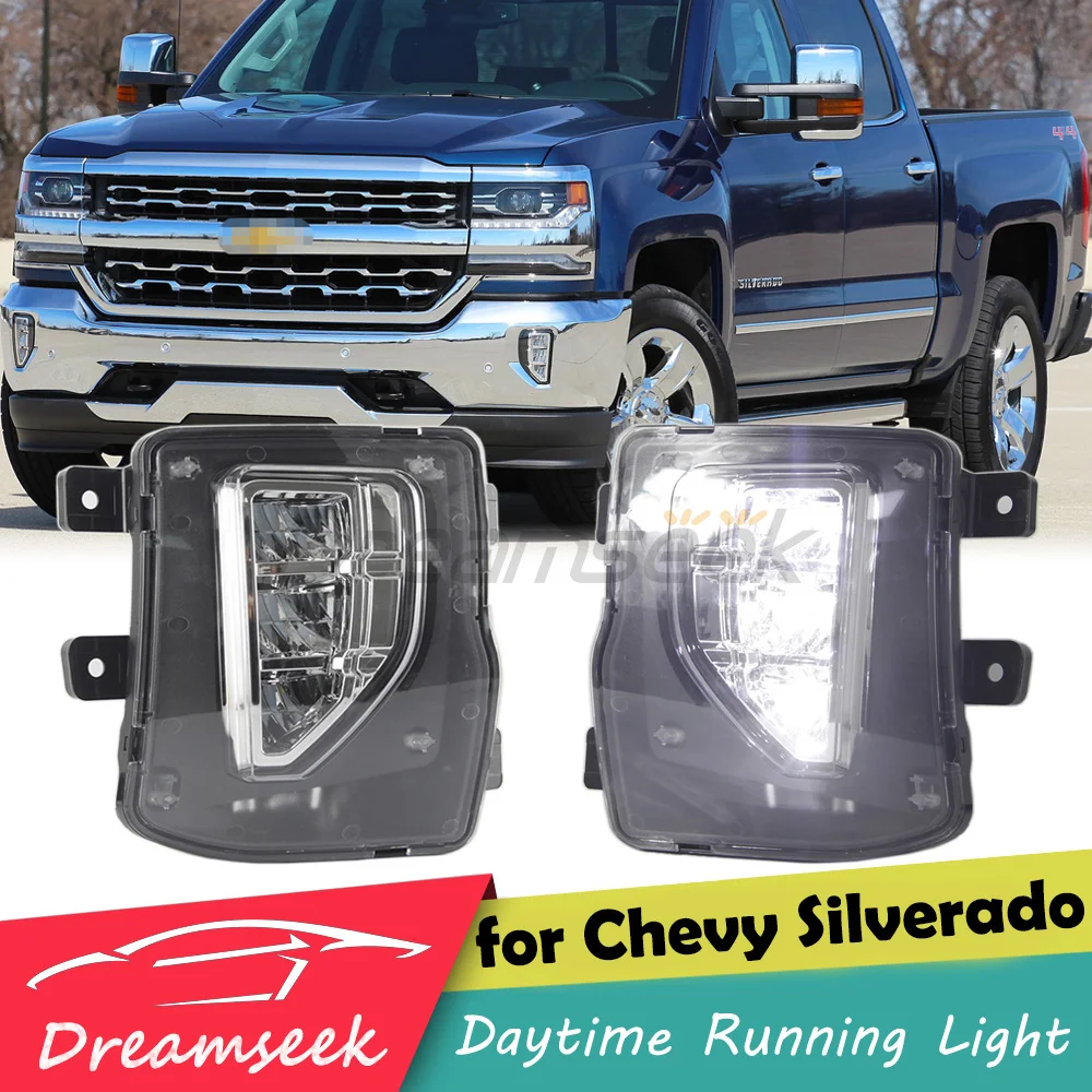 

Пара светодиодных противотуманных фар DRL в сборе для Chevy Chevrolet Silverado 1500 2016 2017 2018, дневные ходовые огни, белый дневный свет для вождения