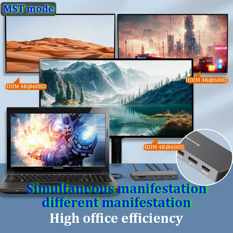 MST 허브 USB-C Gen2 10GBPS 데이터 Thunderbolt Dock 2x HDMI DP 4K 60HZ MacBook MateBook 노트북 용 노트북 액세서리 Dell Lenovo HP MagicBook ASUS Samsung MSI Huawei