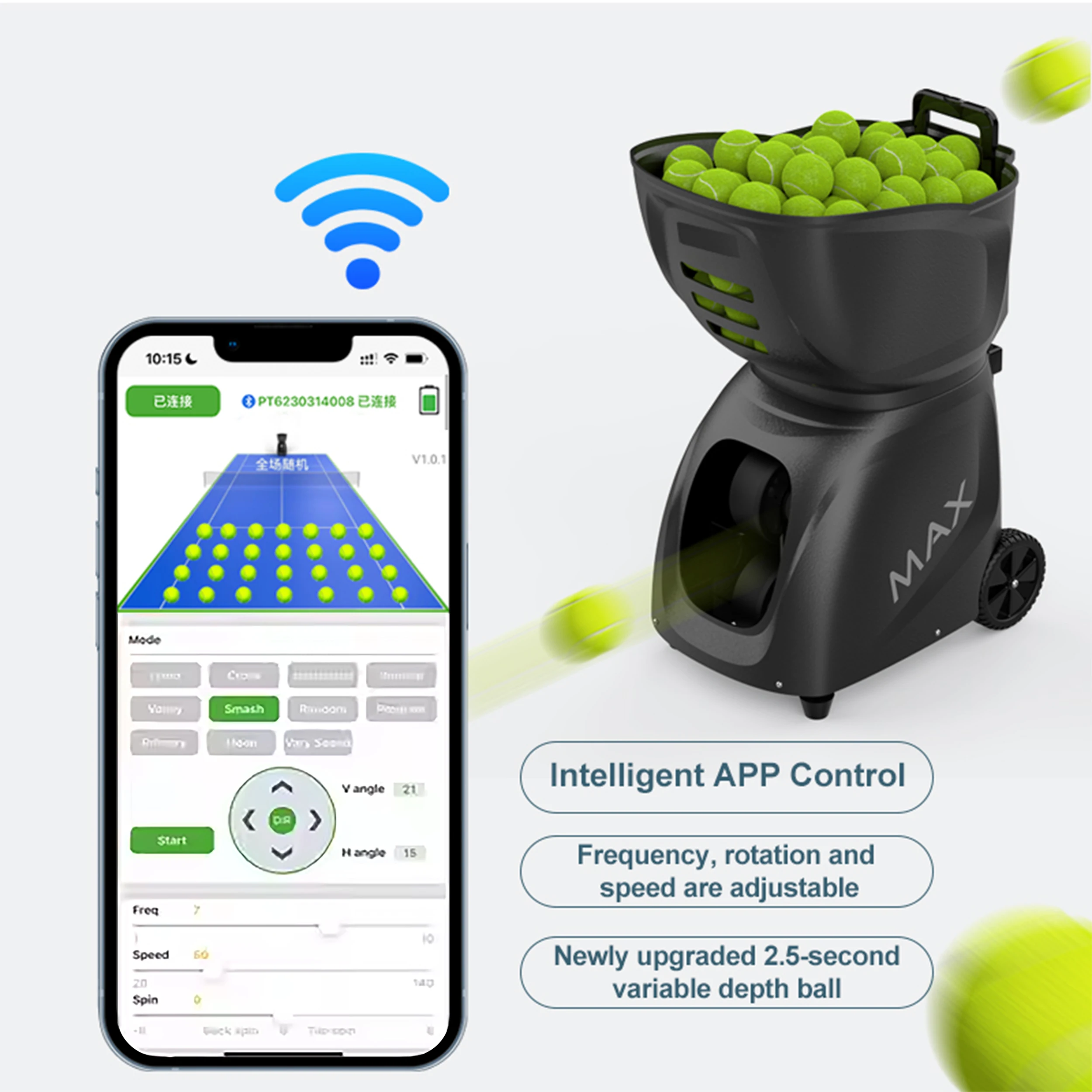 PUSUN PT MAX C Smart Tennis Ball Machine APP Remote Control 140km/h And 145 Balls For Training Teaching Competition