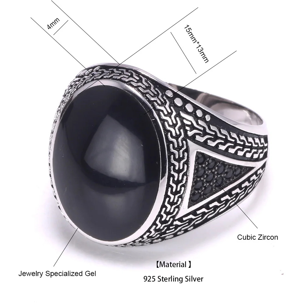 Real Pure Mens Rings Silver S925 Retro Vintage Big Turkish Rings For Men With Color Stones Turkish Jewellery Anel Masculino