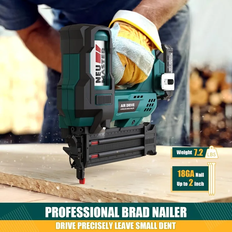 NEU MASTER Nail Gun Battery Powered, Cordless Nail Gun-18GA 2 Inch Nail with Depth Adjustment/1800pcs Nails, Brad Nailer