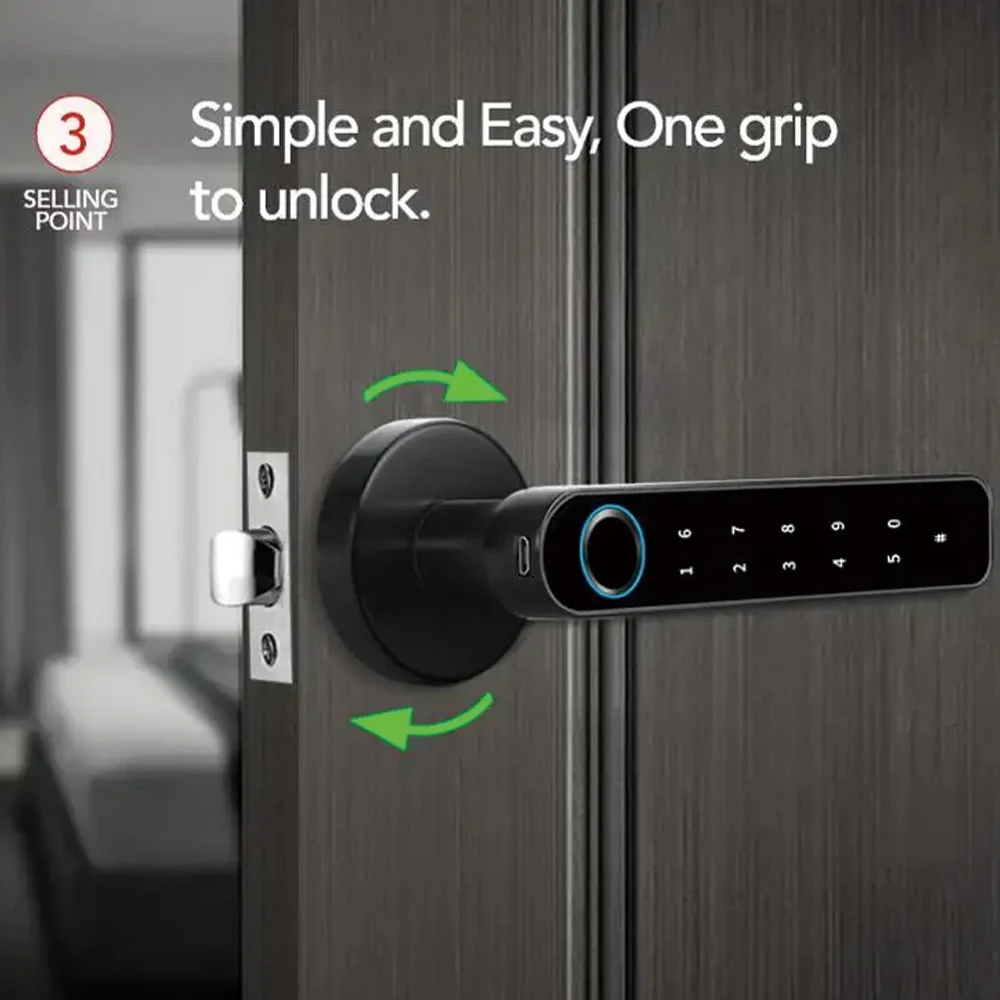 TYSH Tuya Biometric Fingerprint Password Electric Handle Door Lock Bedroom Home Wood Smart Door Lock Smart Lock