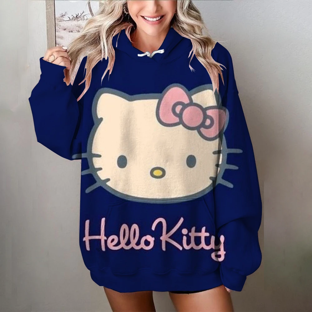 Disney Sanrio Hello Kitty 3D Hoodie Sweatshirt Woman Clothing Harajuku Long Sleeve Hooded Pullover Sweatshirts Sport Hoodies