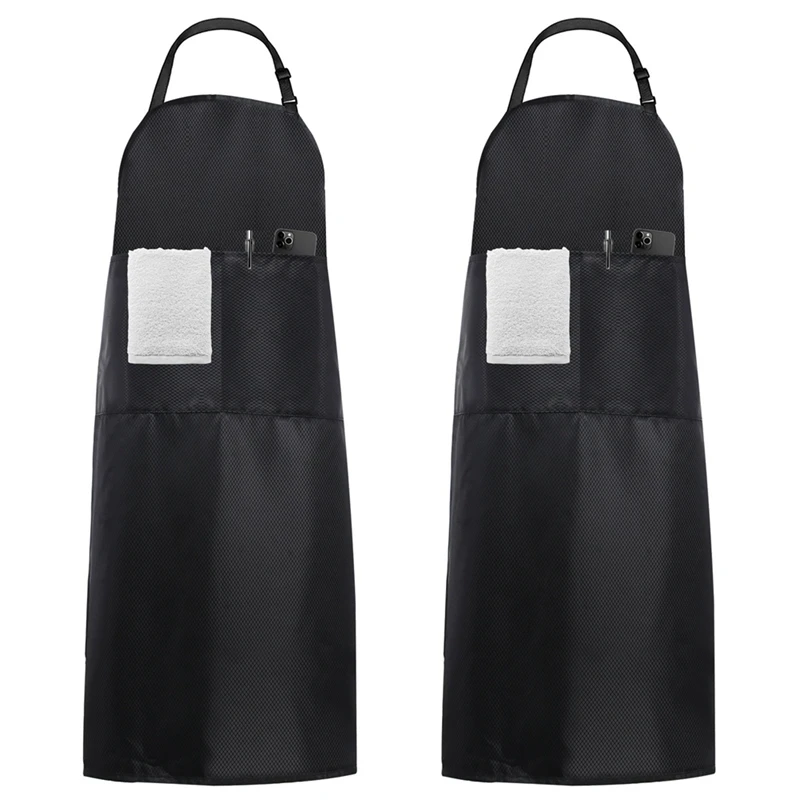 Avental de cozinha à prova d'água, 2 peças, à prova de óleo, chef de cozinha, com alça de pescoço ajustável