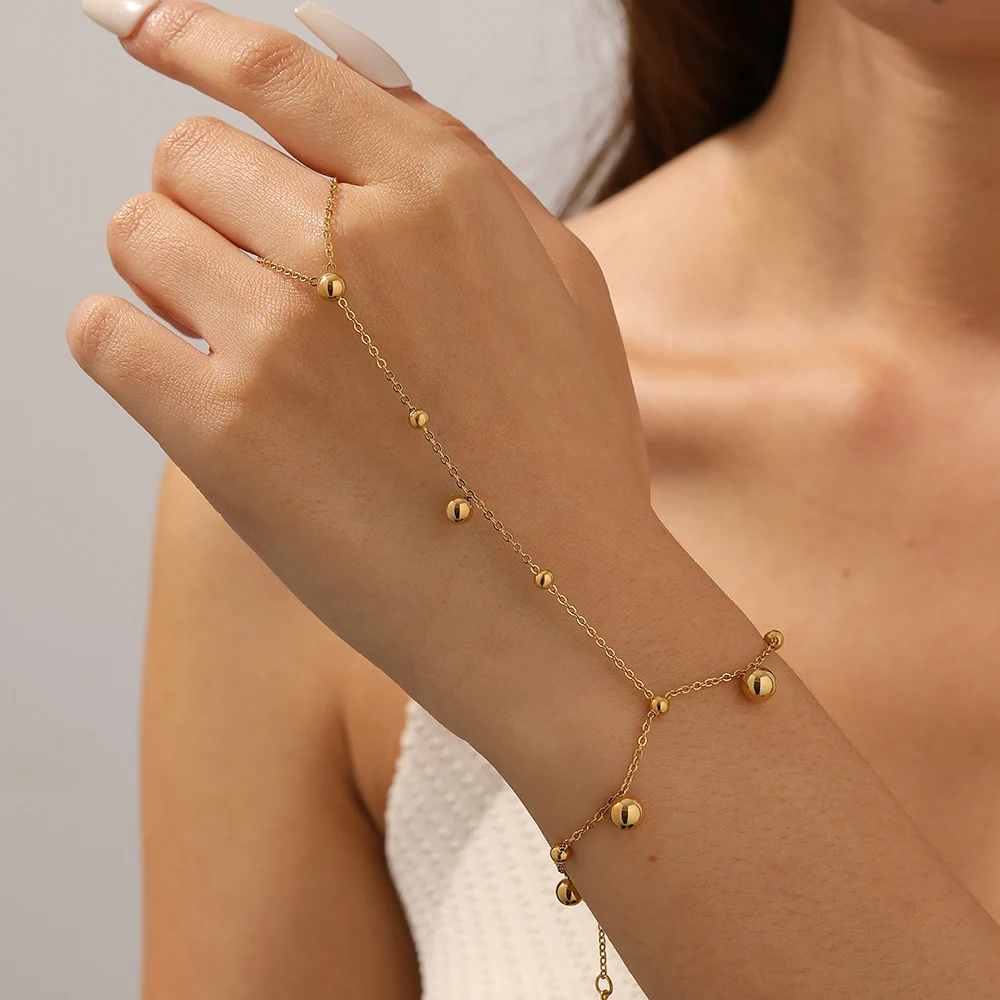 DIEYURO 316L الفولاذ المقاوم للصدأ الذهبي الصغيرة الجزء الخلفي من اليد سلسلة إصبع سوار طويل سيدة الموضة مجوهرات مقاومة للماء براقة #3