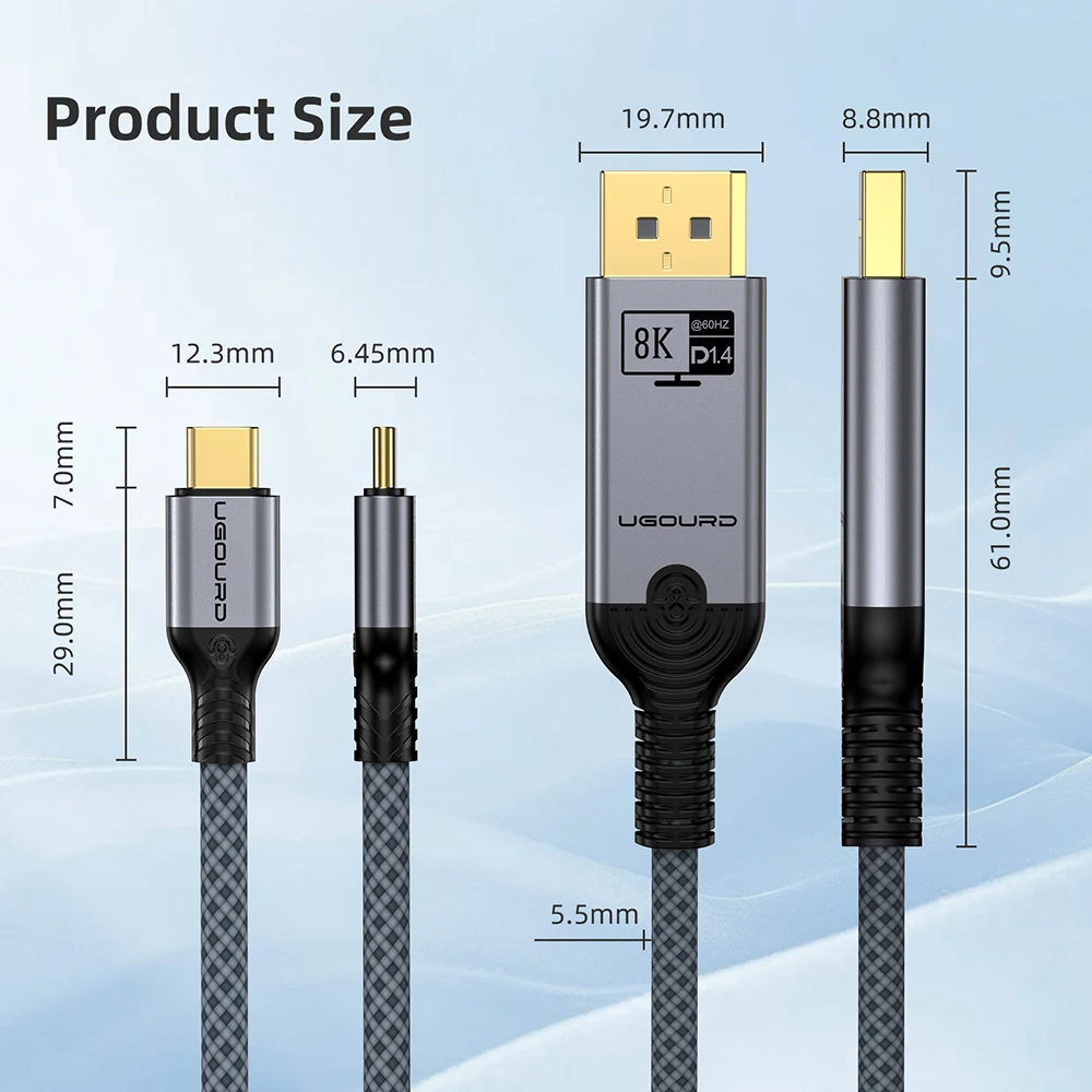 TYPE-C to DP1.4 Cable USB-C to DisplayPort 1.4 8K60Hz Adapter Cable 4K240Hz for iPhone 15 MacBook Pro iPad Phone Switch Laptop