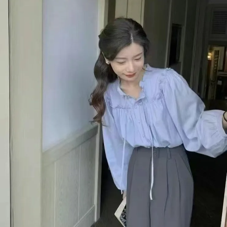 ロングスリーブ レディース 春秋 ゆったりデザイン センスタイ ヴィンテージ ウッドイヤー トレンド コットン バブルスリーブ レギュラー 厚手...