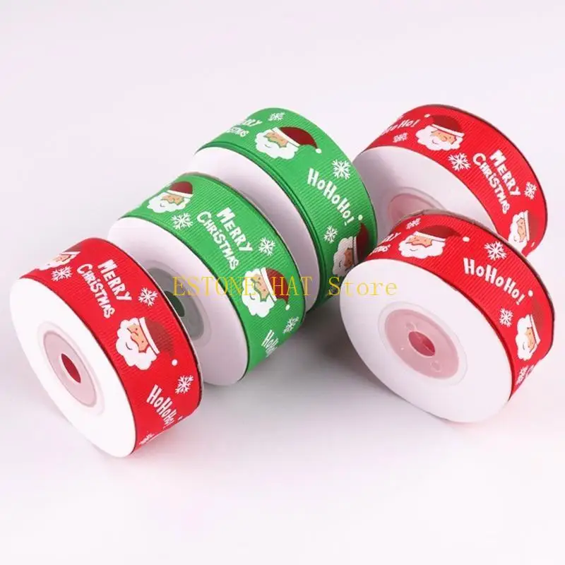 49MF 7 Rolls 10 Yards Santa Printing Christmas Grosgrain Ribbon DIY Decoration