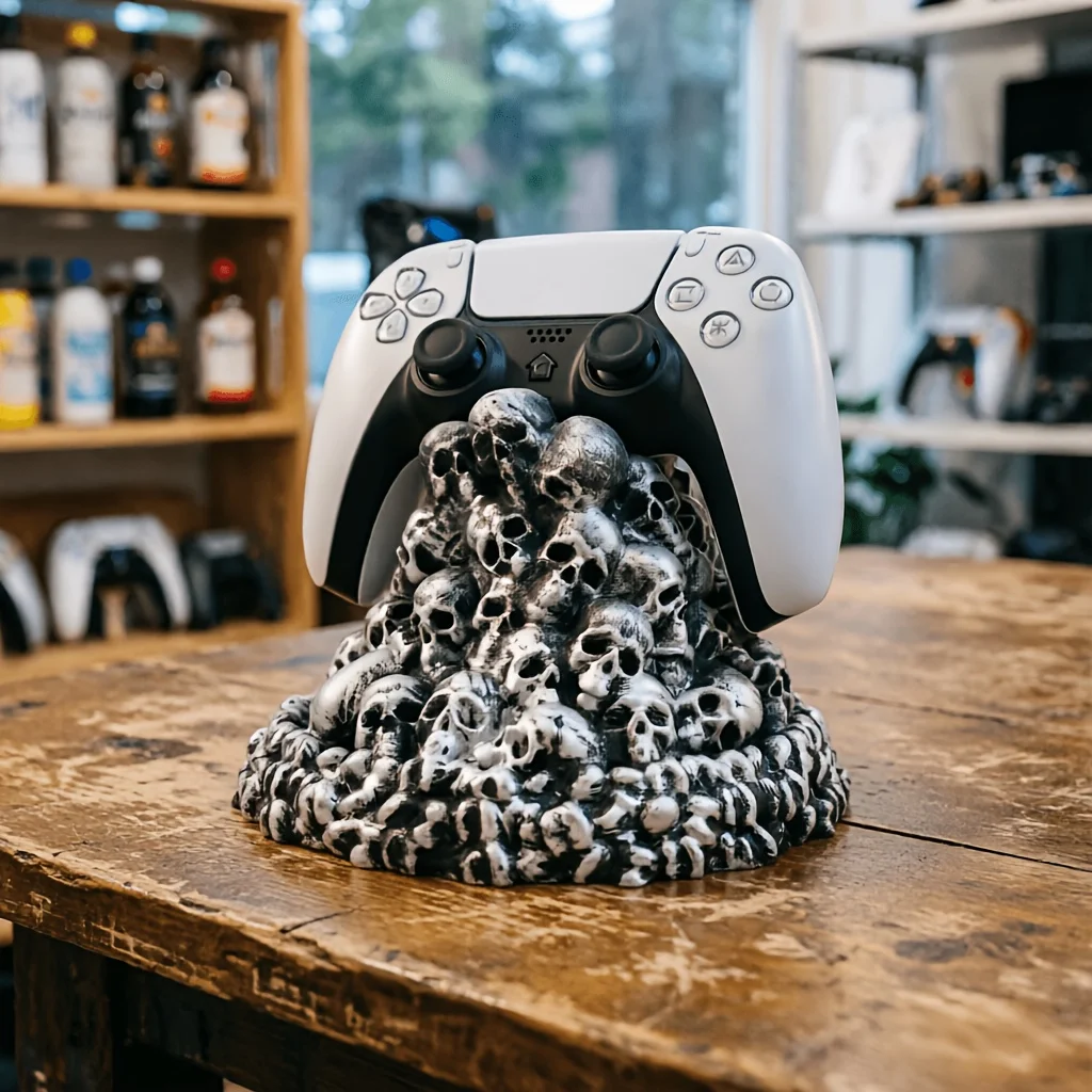 Base de Juego con Diseño de Esqueleto Oscuro - Base Estilo Punk para PS5/Xbox/Switch, Organizador de Escritorio Creativo y Regalo para Gamers.