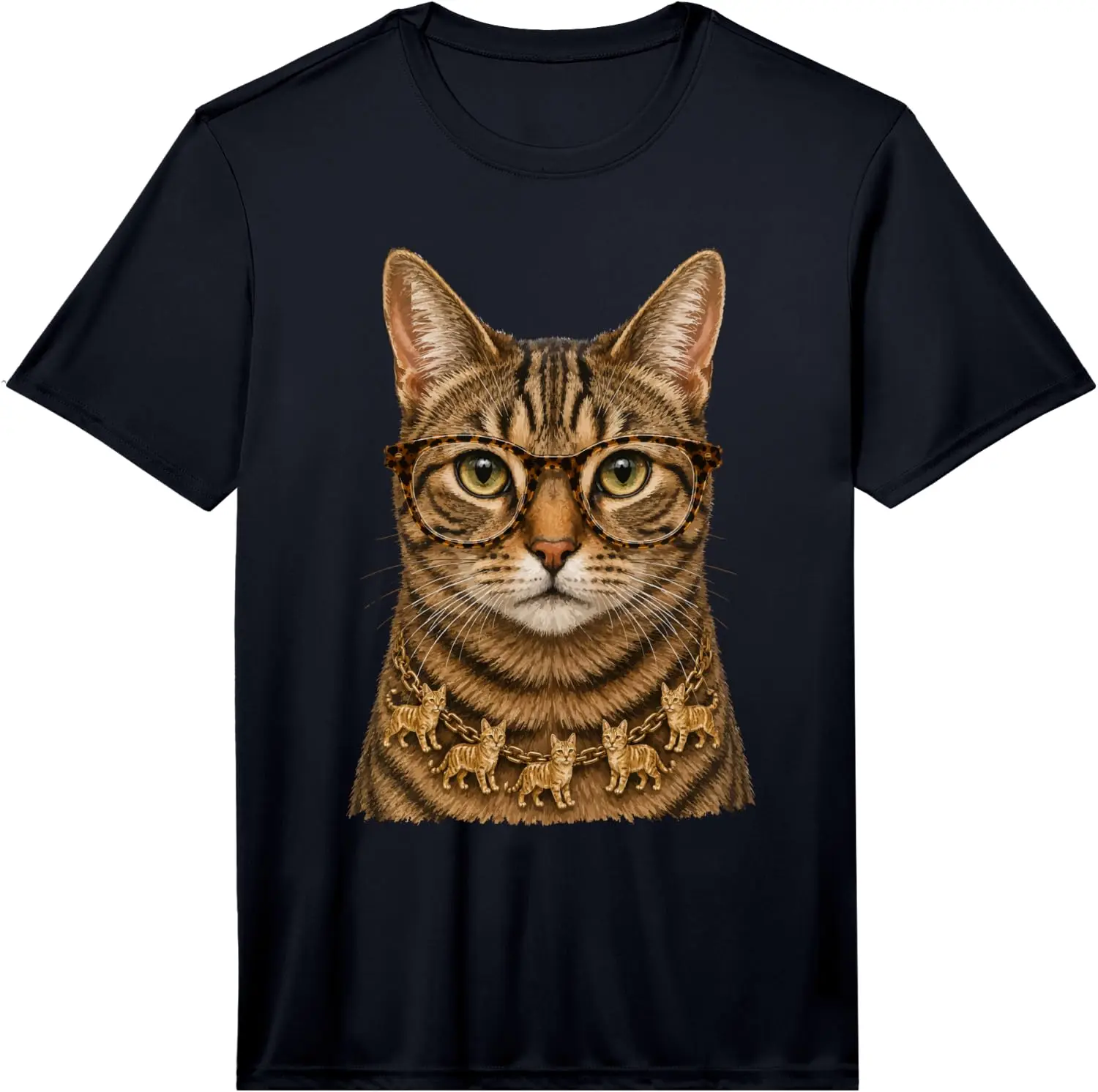 Glam Tabby Cat With Glasses Glamorous Feline Animal Boujee Performance T-Shirt 100% Cotton Trendy Y2K Short-Sleeve Tee – Soft, Quick-Drying, All Occasion Casual  Suitable For Concert Party Hanging Out Sightseeing Trip
