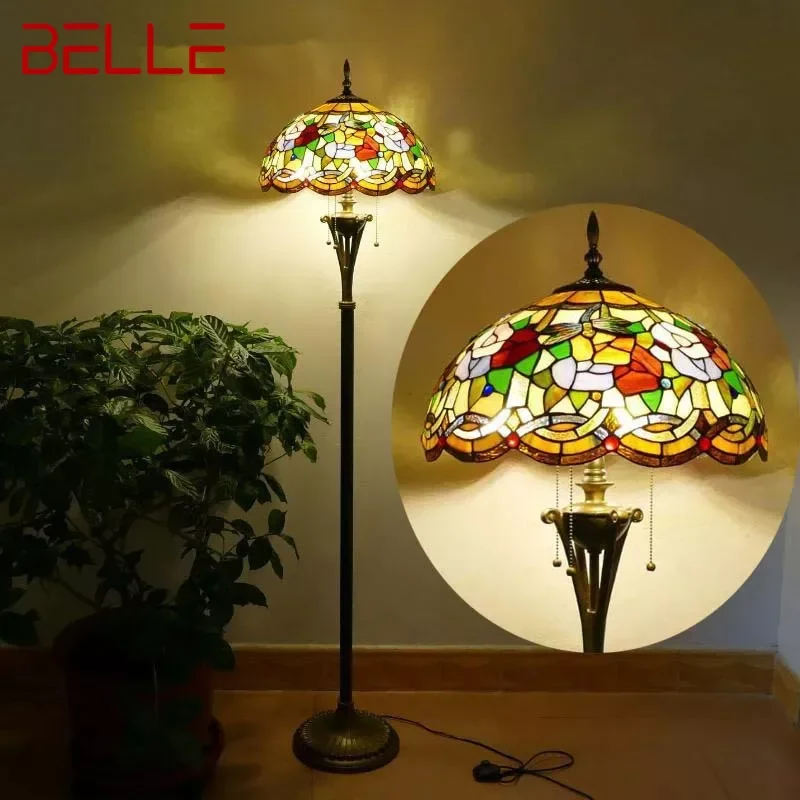 

BELLE Tiffany Floor Lamp American Retro Living Room Bedroom Lamp Country Stained Glass Floor Lamp