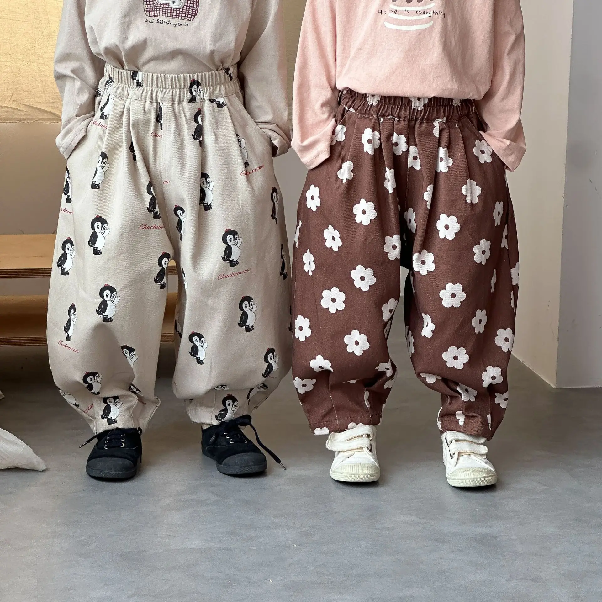 

2025 Autumn New Children Casual Pants Girls Flower Print Harem Pants Baby Boy Loose Trousers Fashion Kids Clothes