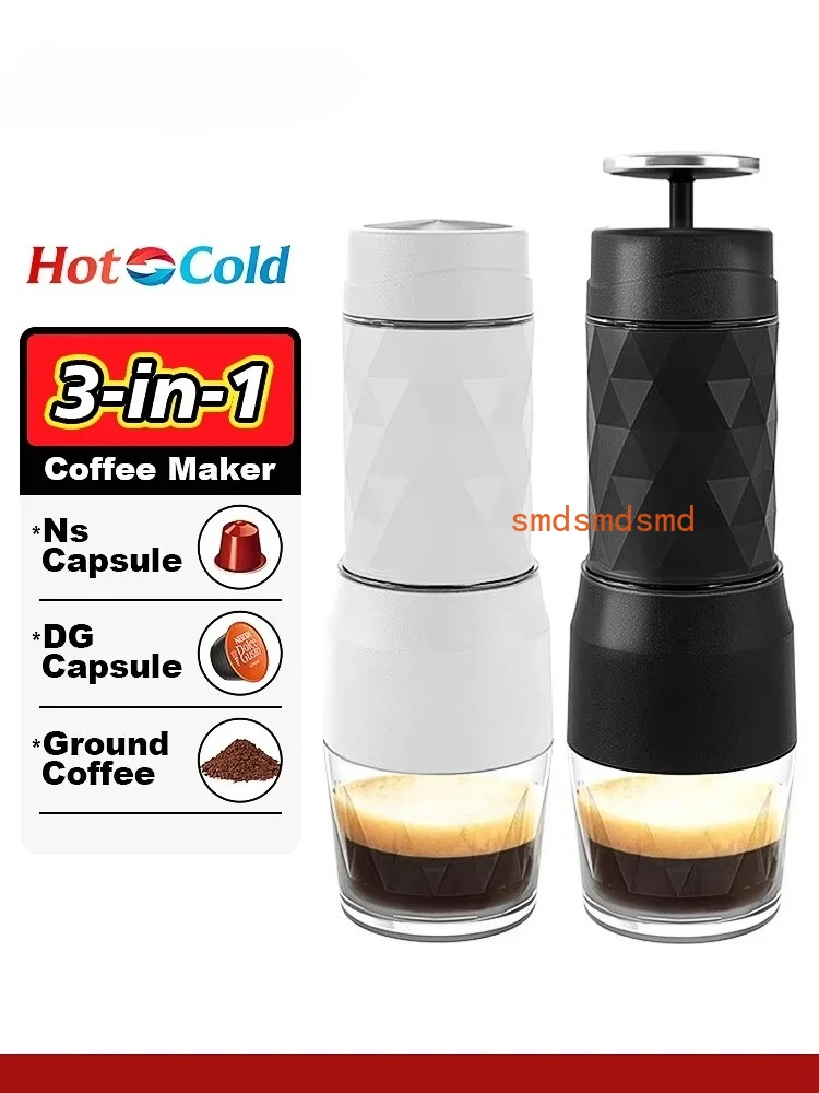 Portable Coffee Machine Manual Espresso Maker For Capsule & Ground Milk Froth Hand Press Brewer hiking Travel Gif 4In1