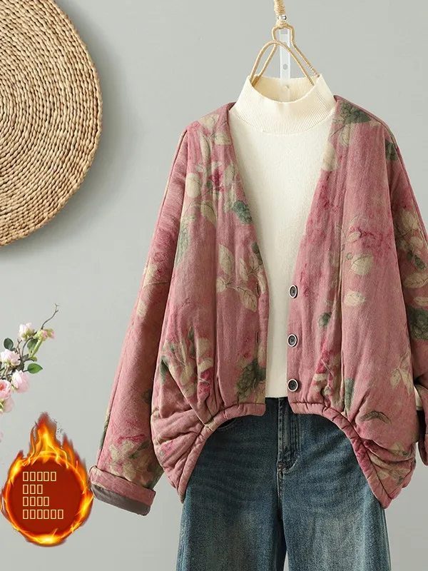 

Новое китайское хлопковое джатовое пальто с национальным трендом Batwing Sve, верхняя одежда из льна и хлопка с цветочным принтом, женское осеннее пальто