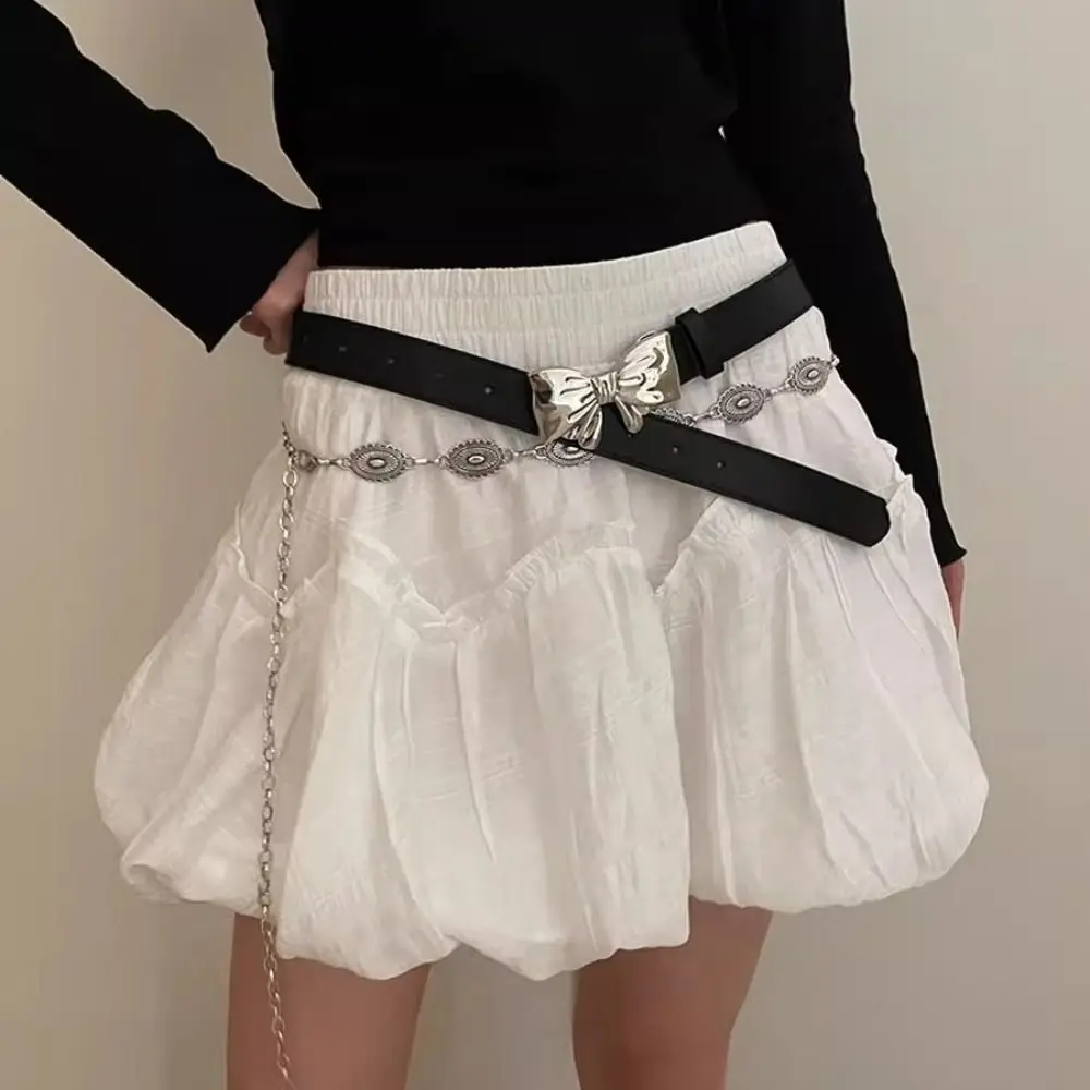 Ремень с металлической пряжкой-бантом Женский, Модный повседневный пояс из искусственной кожи в стиле ретро, аксессуар для юбки