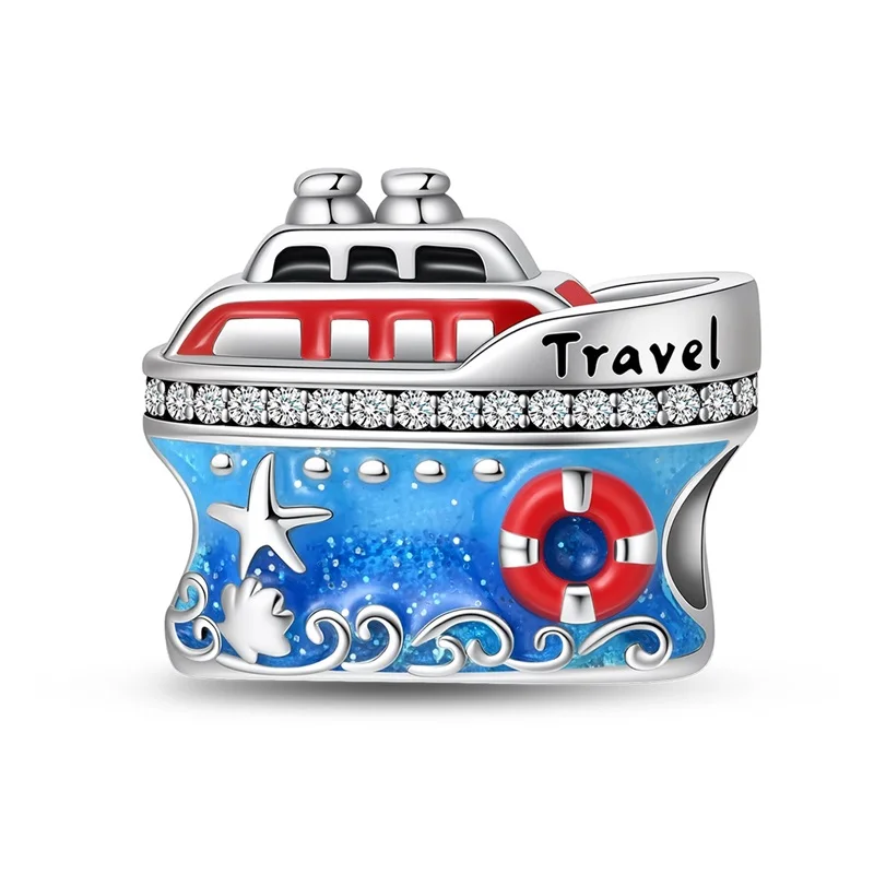 

925 Sterling Silver Ship Charms Beads Sparkling CZ Zircon Dangle Fit Original Bracelet DIY For Women Travel Suumer Jewelry Gifts