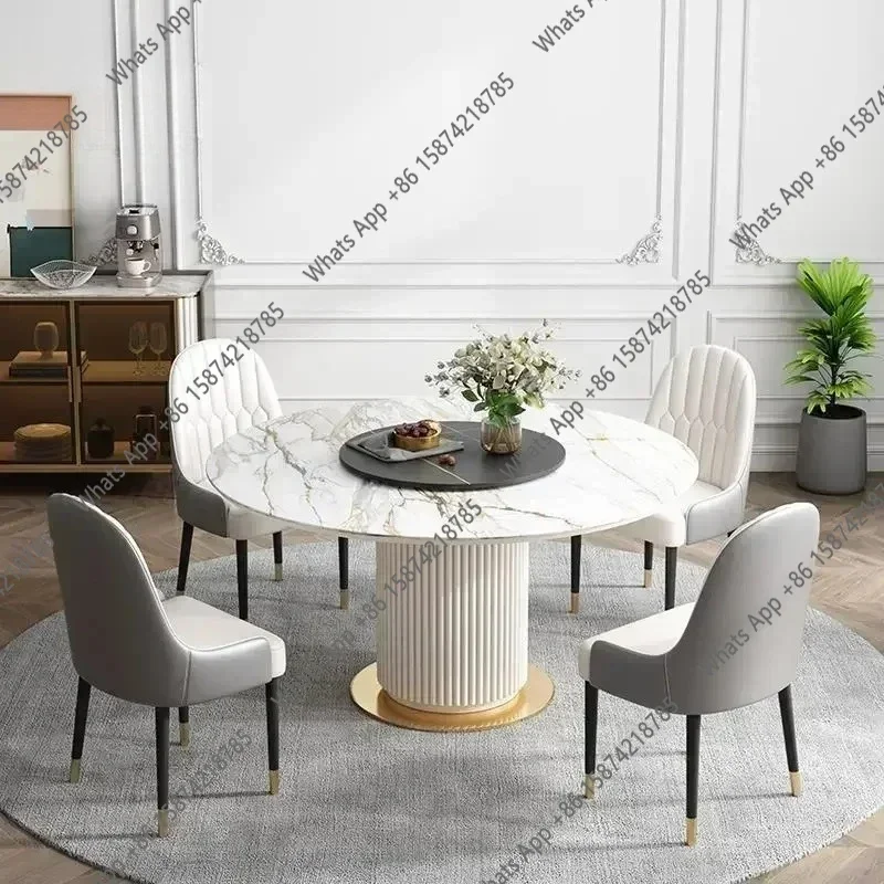 J Luxury Marble Top Minimalist Round Sliding Dining Table With 4 Chairs For Small Apartment Home Furniture Kitchen Table X