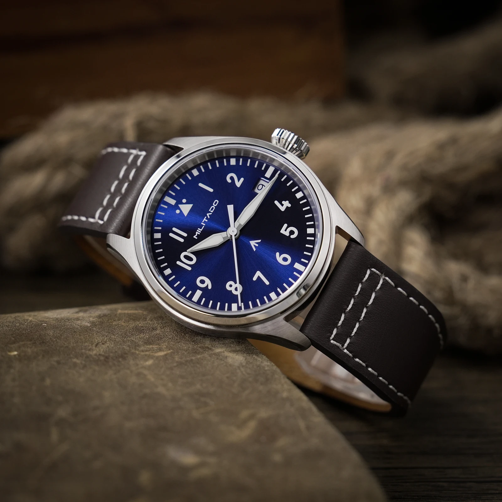 ساعة Militado ML21 VH31 Sweep/Swiss Ronda 515 كوارتز 37 ملم BGW9 Lume 100 متر مقاومة للماء حزام جلد طبيعي