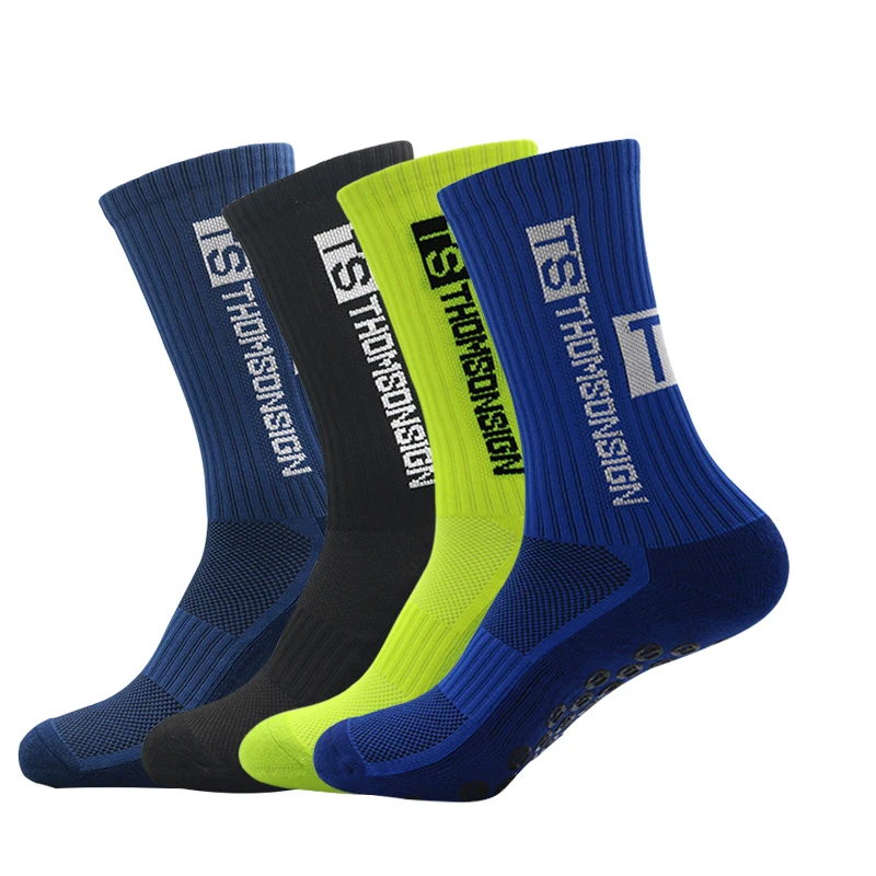 4 쌍 남성용 미드 카프 미끄럼 방지 스포츠 양말 미끄럼 방지 따뜻한 축구 사이클링 축구 양말 EU38-45 스포츠 팬용