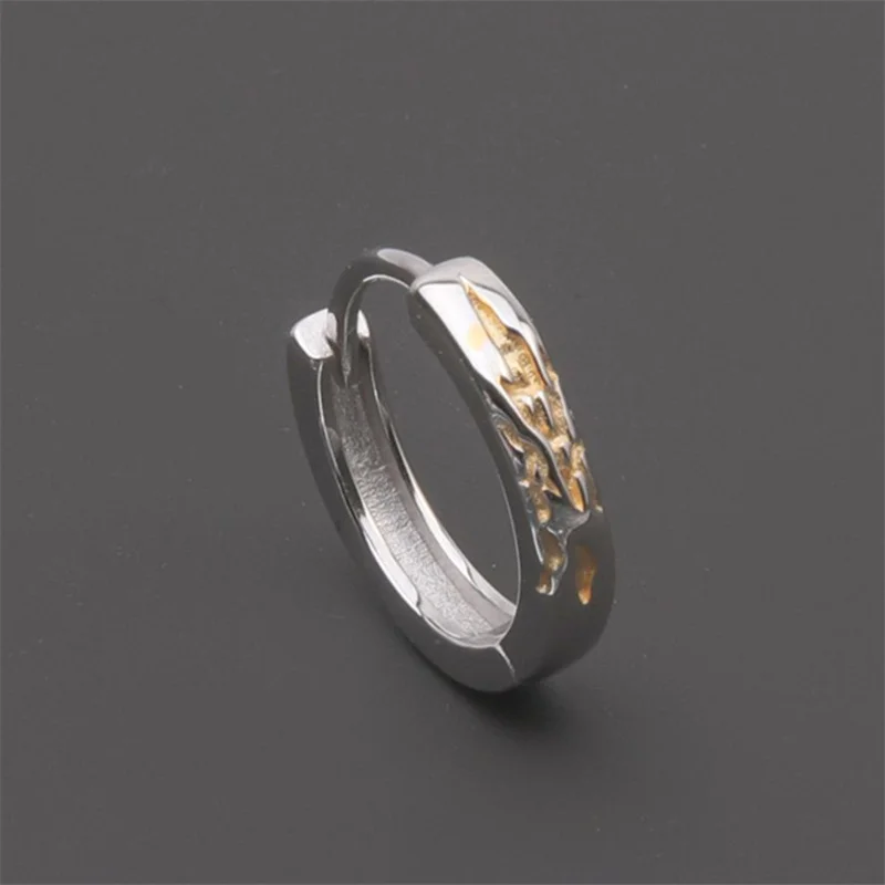 Fashion Simple Gold Flame Earring For Men Jewelry Cool Style 925 Sterling Silver Hoops Earrings Male Personality Ear Accessories