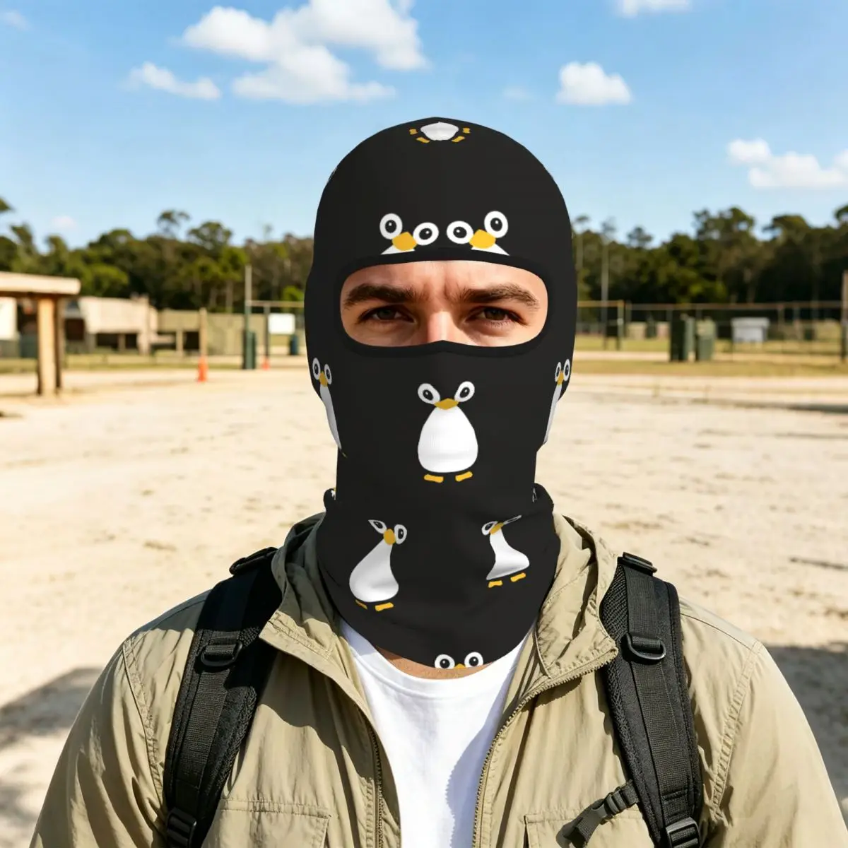 Cute Vector Penguin Breathable Thin Balaclava Full Face Mask Sun Protection Neck Gaiter For Motorcycle Cycling