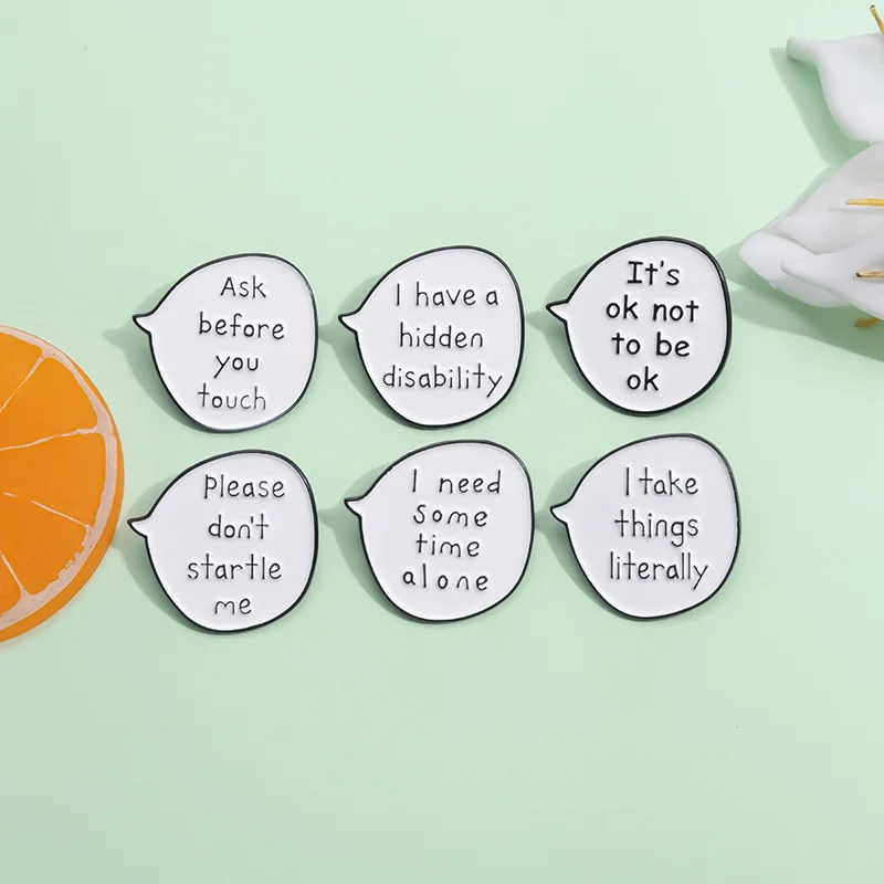 Enamel pins with short sentences White dialog box simple personality brooch Hat Lapel Accessories Metal Badge Jewelry Wholesale