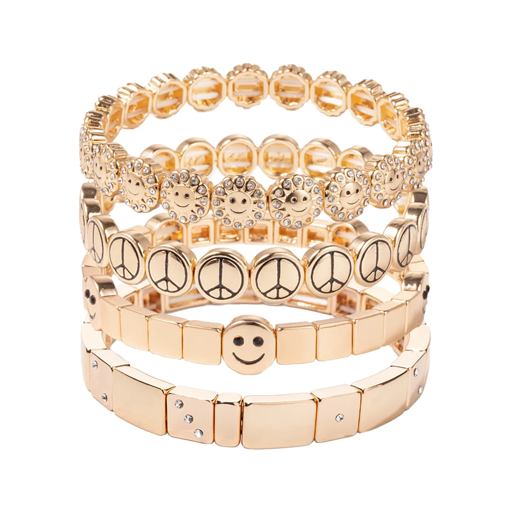 JOLDHAF Gold Color Happy Bangle For Women Inlaid Diamond Elastic Bracelets Dice Hand Accessory