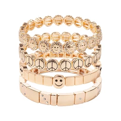 JOLDHAF Gold Color Happy Bangle For Women Inlaid Diamond Elastic Bracelets Dice Hand Accessory