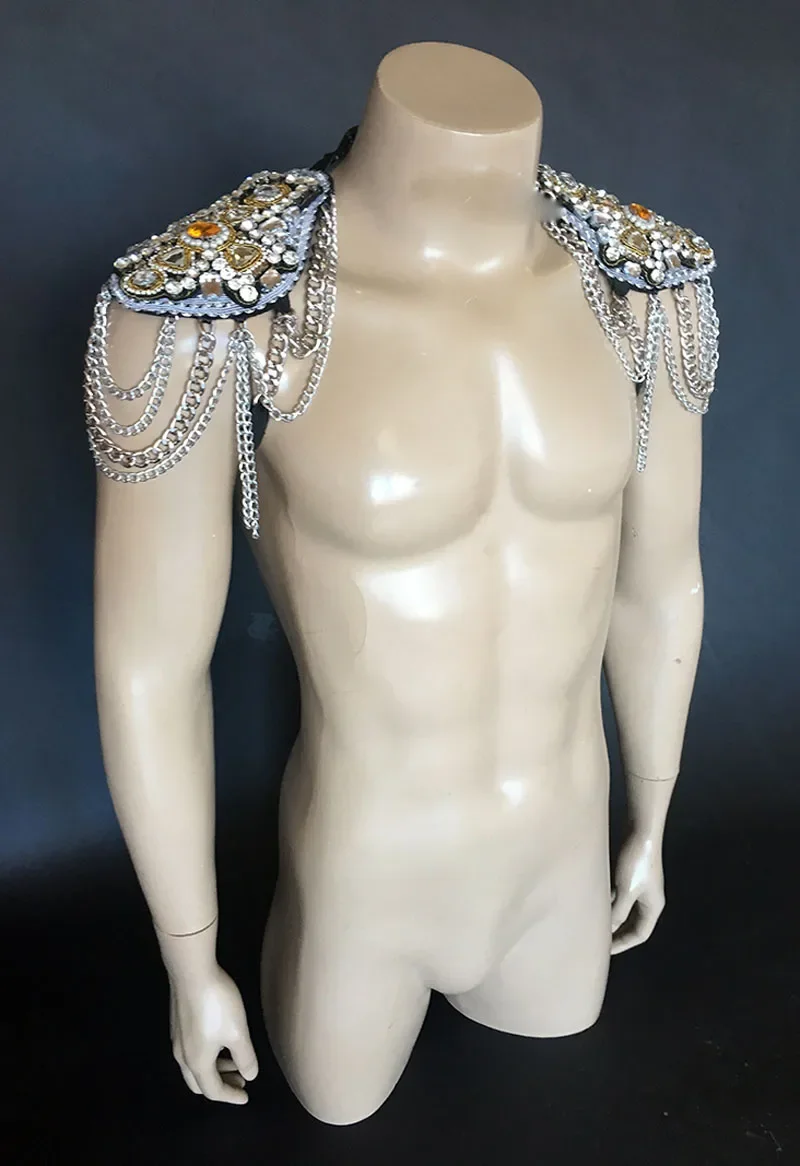 Sexy men model Prince spalla wear passerella Super flash diamond metal nappa spalla dress gogo boy stage party bar accessorie