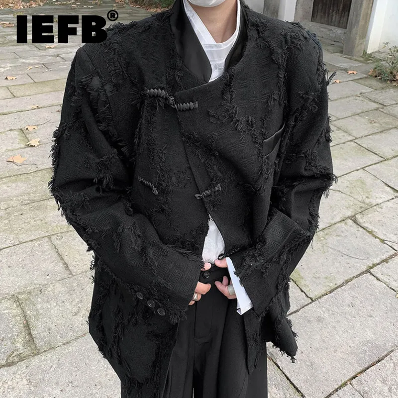 

IEFB 2024 New Men's Jacket Chinese Style Knot Button Shoulder Pad Stand Collar Niche Design Casual Fashion Personality Top C5874