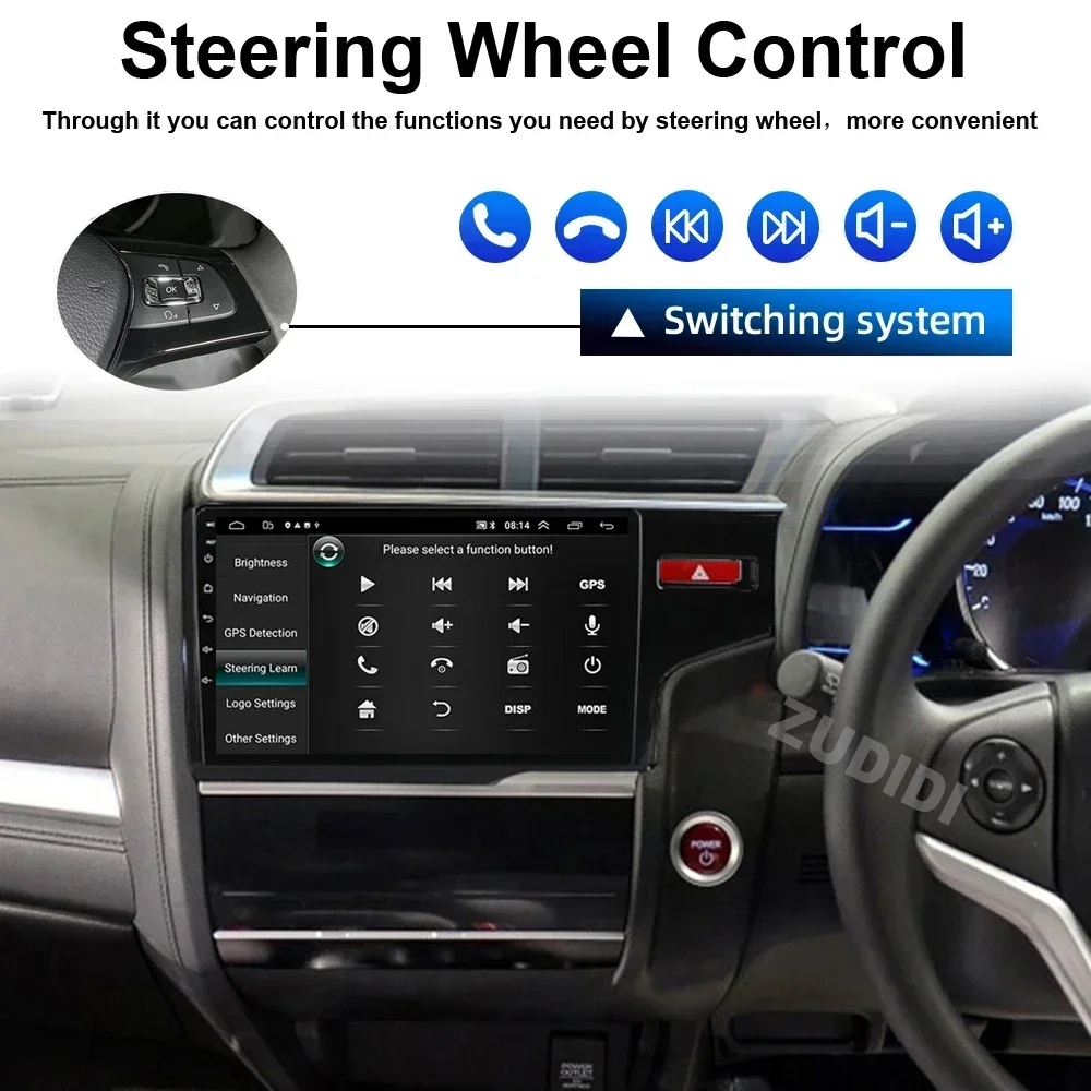 9\'\' Android Car Radio For Honda Fit Jazz 2013 2014 2016 2018 Stereo GPS Navigation Multimedia Player Screen Head Unit Tuning