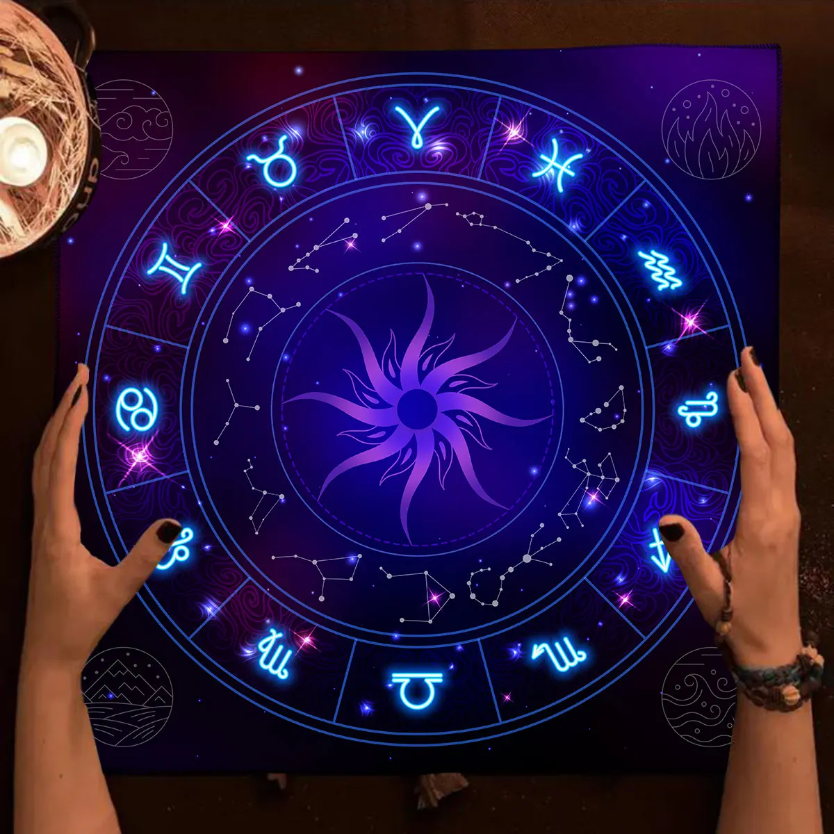 50/75/110/137cm Tarot Mat 12 Constellations Tarot Card Tablecloth Altar Cloth Sun Moon Starry Sky Tarot Tablecloth for Spread