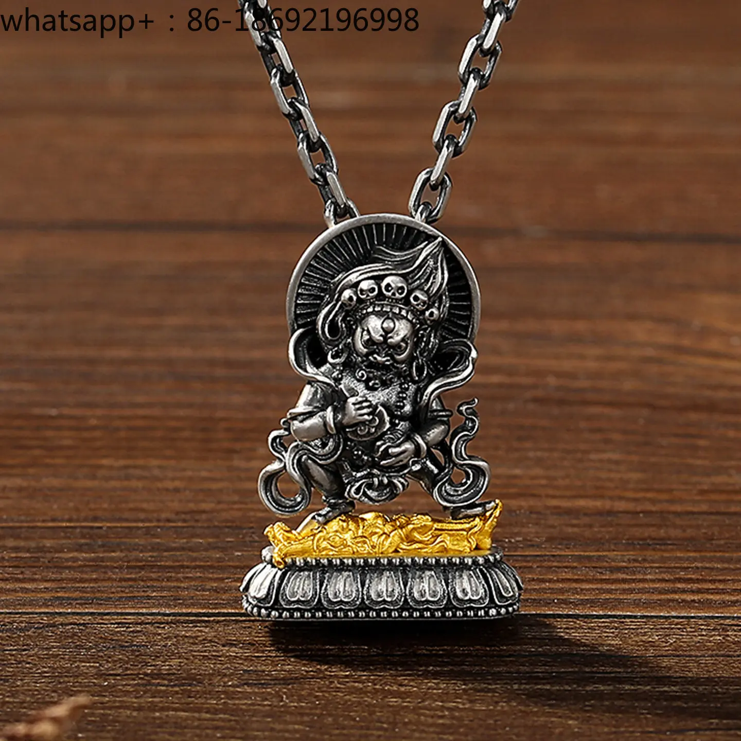 Guochao Tibetan Black Sky Pendant Male Sterling Silver Retro Personality Trendy Male Tibetan God of Wealth Pendant Necklace