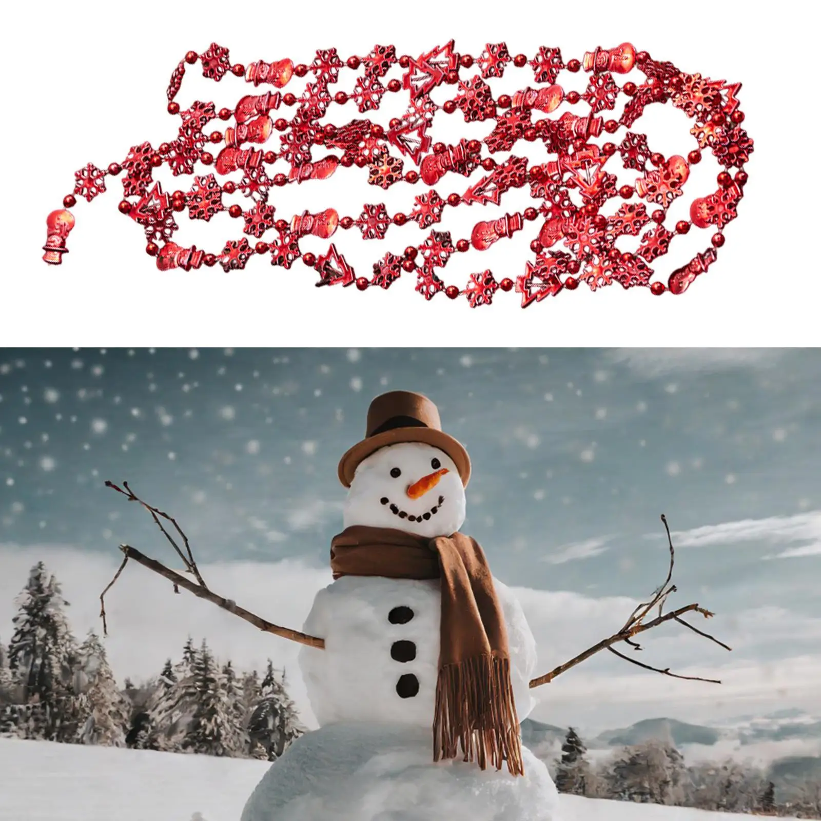 Christmas Tree Beads Garland Snowman Shape Wear Resistant Decoration Supplies Xmas Decor for Stairs Indoor Outdoor Party Holiday