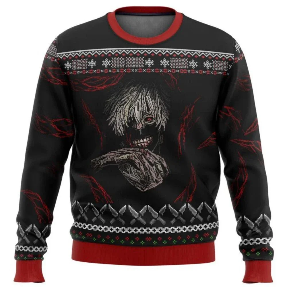 2024 New Tokyo Ghoul Trust Ugly Christmas Sweater Gift Santa Claus Pullover Mens Oversized 3D Sweatshirt Thick Long Sleeves