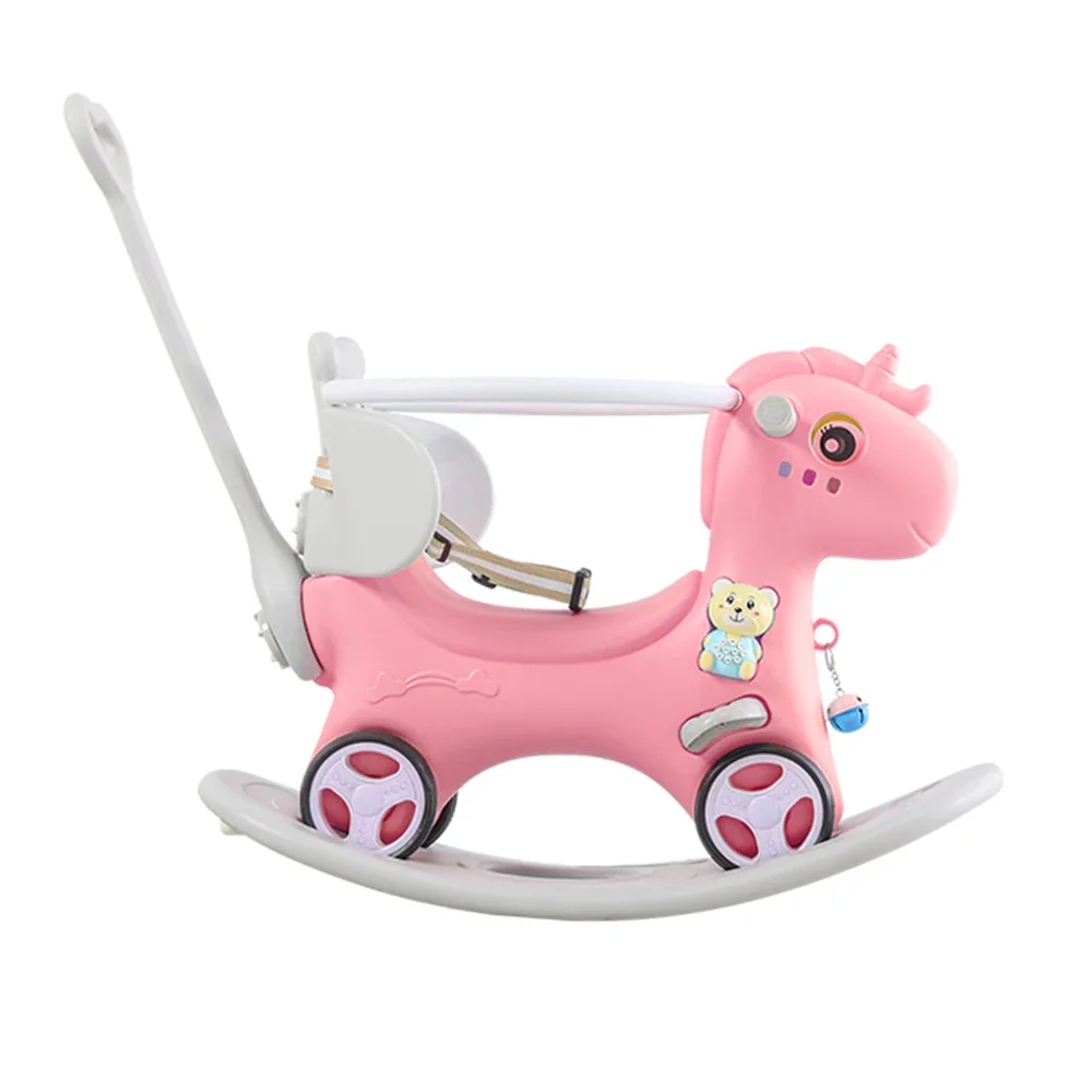 Rocking Horse for Toddlers Bike Ride On Toys with Push Handle Backrest and Balance Board for Baby Unicorn Kids Riding Birthday