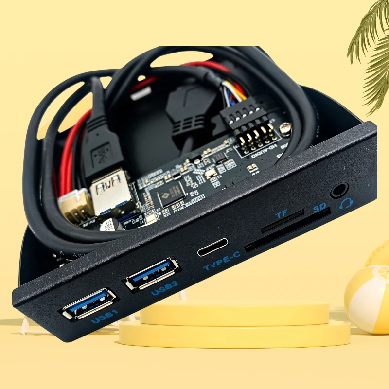 USB3.2 GEN1 + Type C + TF + SD + 3.5mm Earphone MIC Jack Floppy Drive Panel 5Gb 3.5inch Front Panel USB3.2 19PIN Hub for Desktop