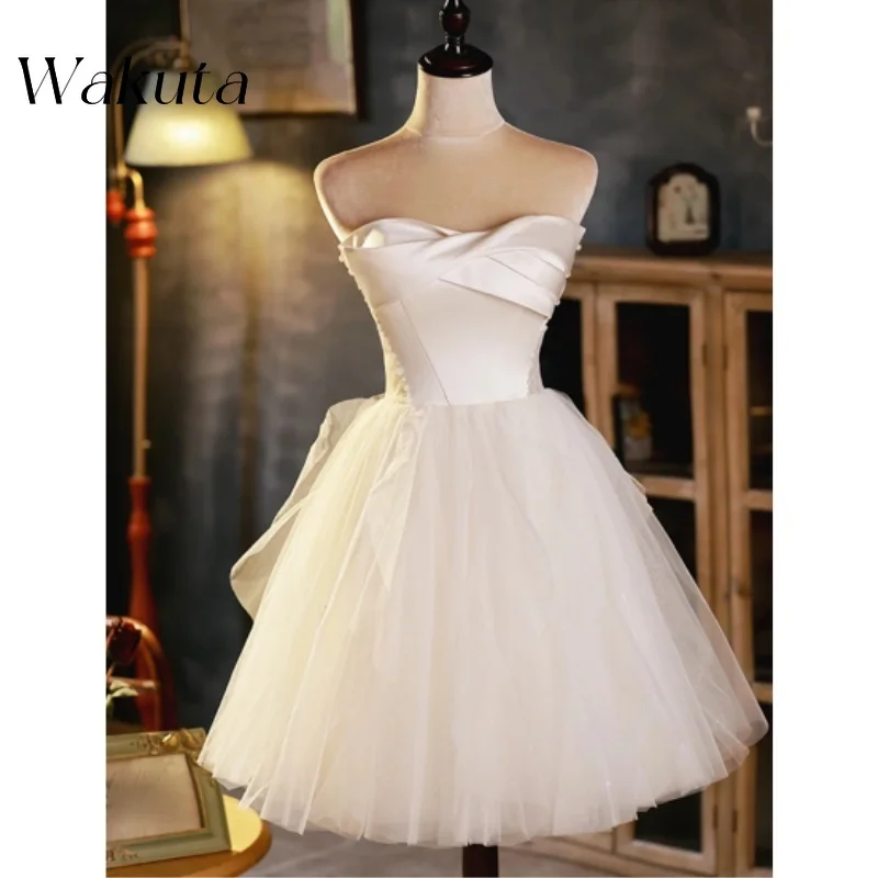 Wakuta Fluffy Strapless Sleeveless Solid Color Homecoming Dance Robe Elegant Graduation Gown 2024 A-line Cocktail Party Vestidos