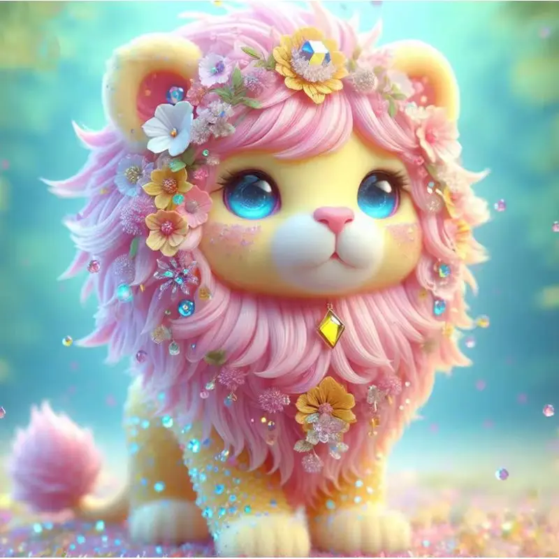 

GATYZTORY Diamond Mosaic Lion Animal Kits Painting Flower Picture Rhinestones Embroidery Cartoon Full Square Round Wall Decor