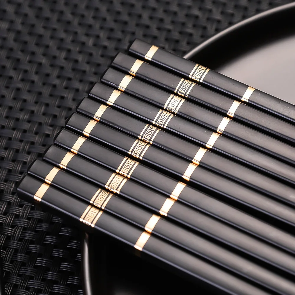 10/2Pcs Chinese Alloy Chopsticks Reusable Non-slip Sushi Chopsticks Set Resistant Hot Stamping Sticks Tableware Kitchen Tools