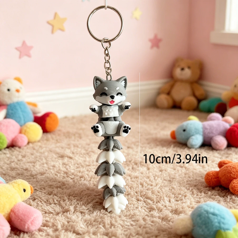 3d Printed Cute Furry Wolf Keychain With Fantasy Theme Design, Movable Backpack Pendant, Mobile Phone, Car, Etc