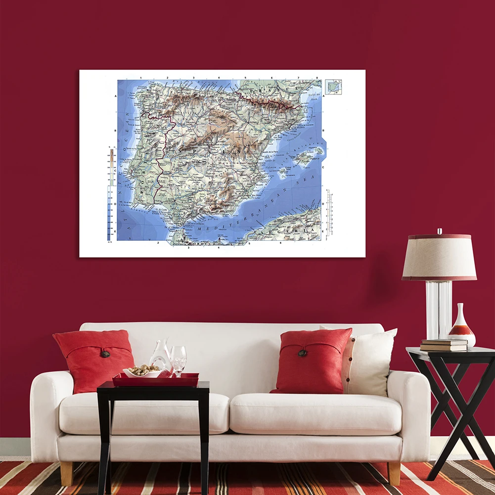 150*100cm Map of The Spain Detailed Poster Non-woven Canvas Painting Wall Art Prints School Supplies Home Decoration