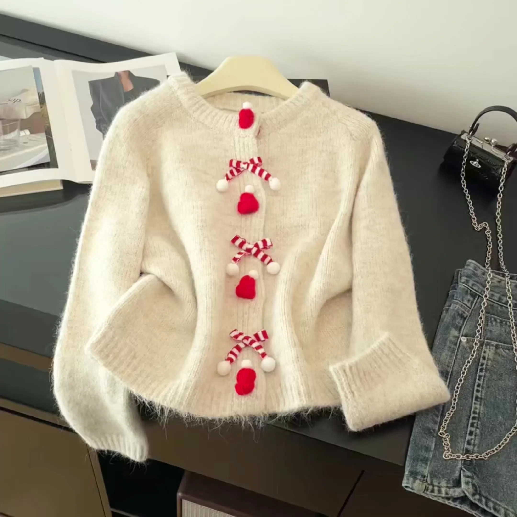 

Women's Apricot Christmas Sweater 2000s Vintage Korean Style Knit Pullover Long Sleeves Cozy Cashmere Sweater For Women Clothes