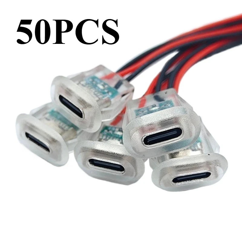 50pcs2pinUSB Type C 5A Input type Charging Socket With LED lights Plate Waterproof USB-C Power Port TYPE-C Female Connector Jack