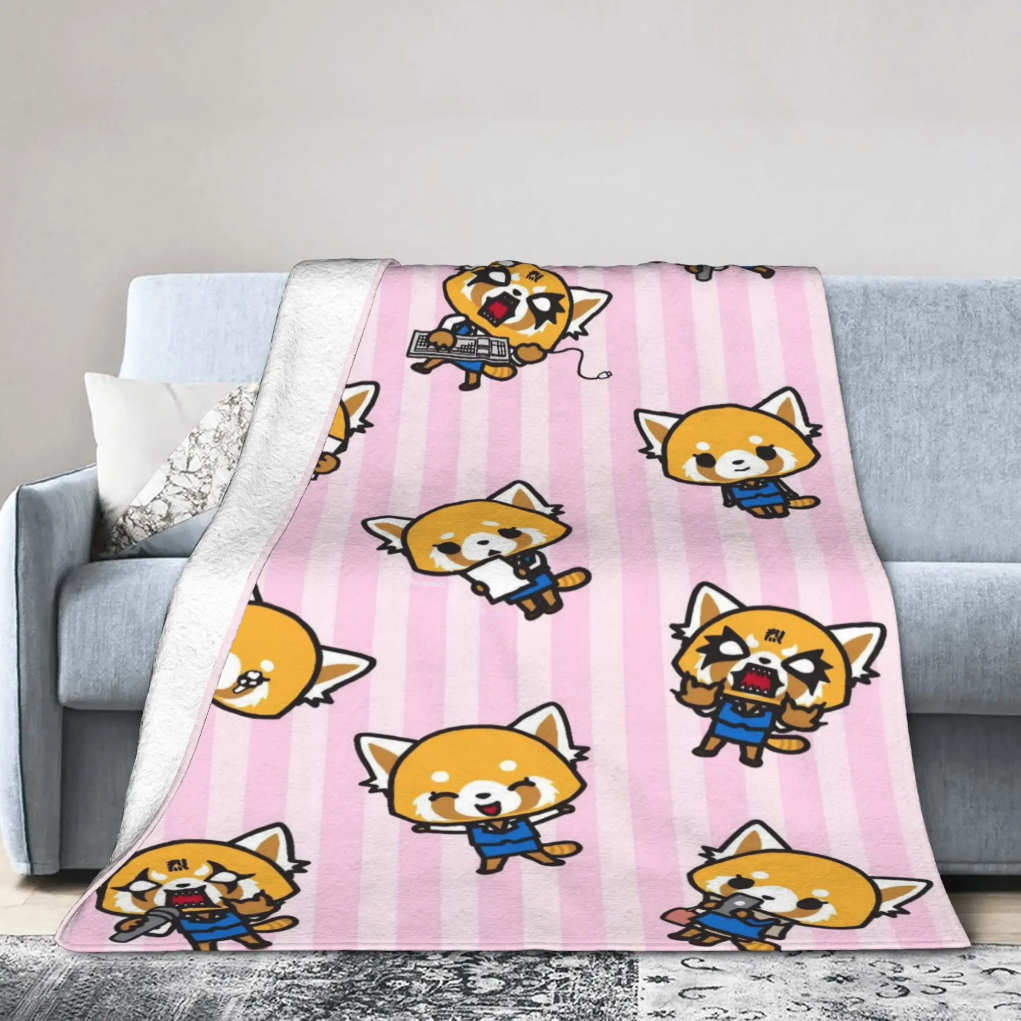 Aggretsuko Rage Karaoke Blanket Cover Retsuko Anime Flannel Throw Blanket Bedding Couch Printed Ultra-Soft Warm Bedspreads