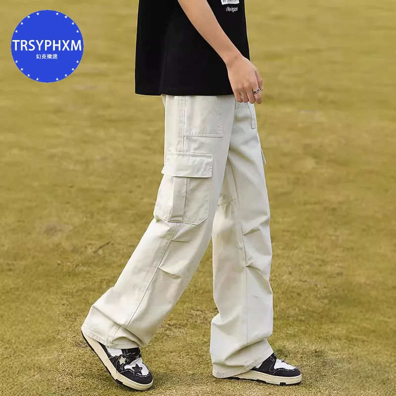 TRSYPHXM Summer thin young adolescent work pants men's retro multi -pocket casual trousers