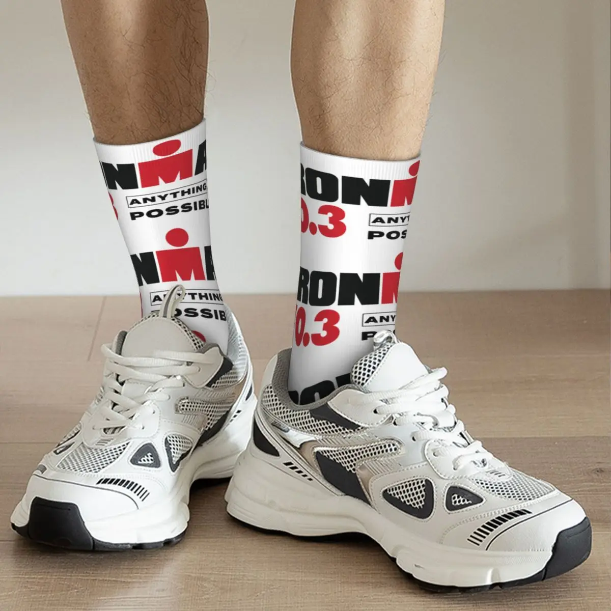 Marathon Triathlon Logo Design Theme Crew Socks Product for Men Women Non-slip Printed Socks