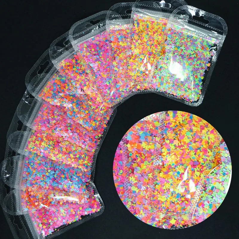 Fluorescencia de diferentes formas, lentejuelas de neón, copos de brillantina para uñas, mezcla de colores 3D, accesorio para decoración de uñas, esmalte de Gel, decoraciones de manicura